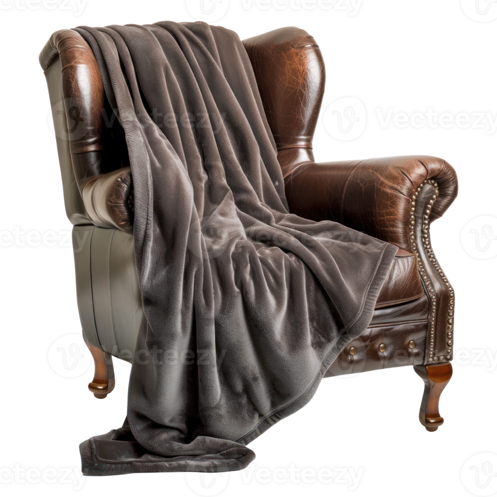 AI generated Stylish Throw Draped over Leather Chair isolated on Transparent Background png