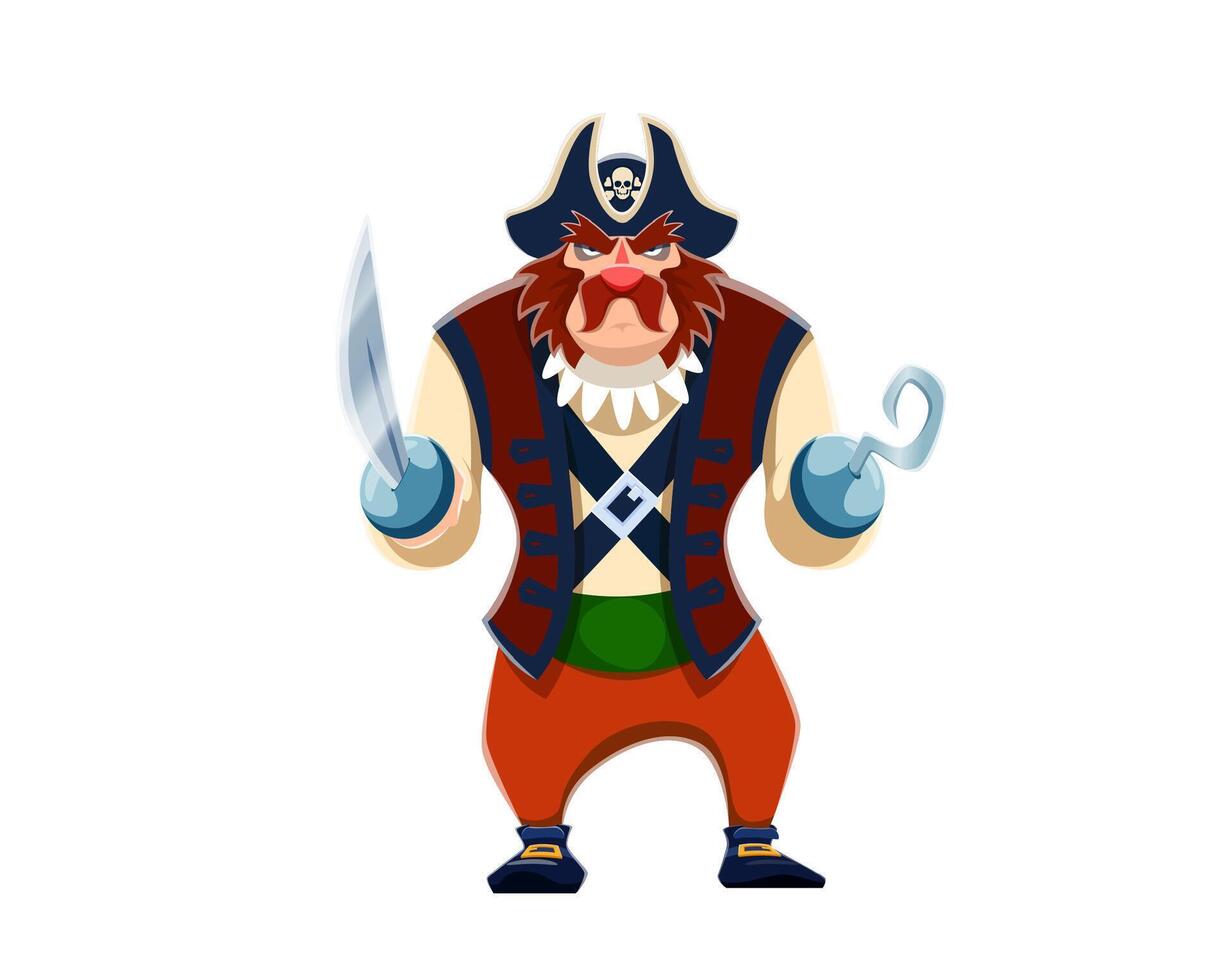 dibujos animados pirata personaje con gancho y sable vector