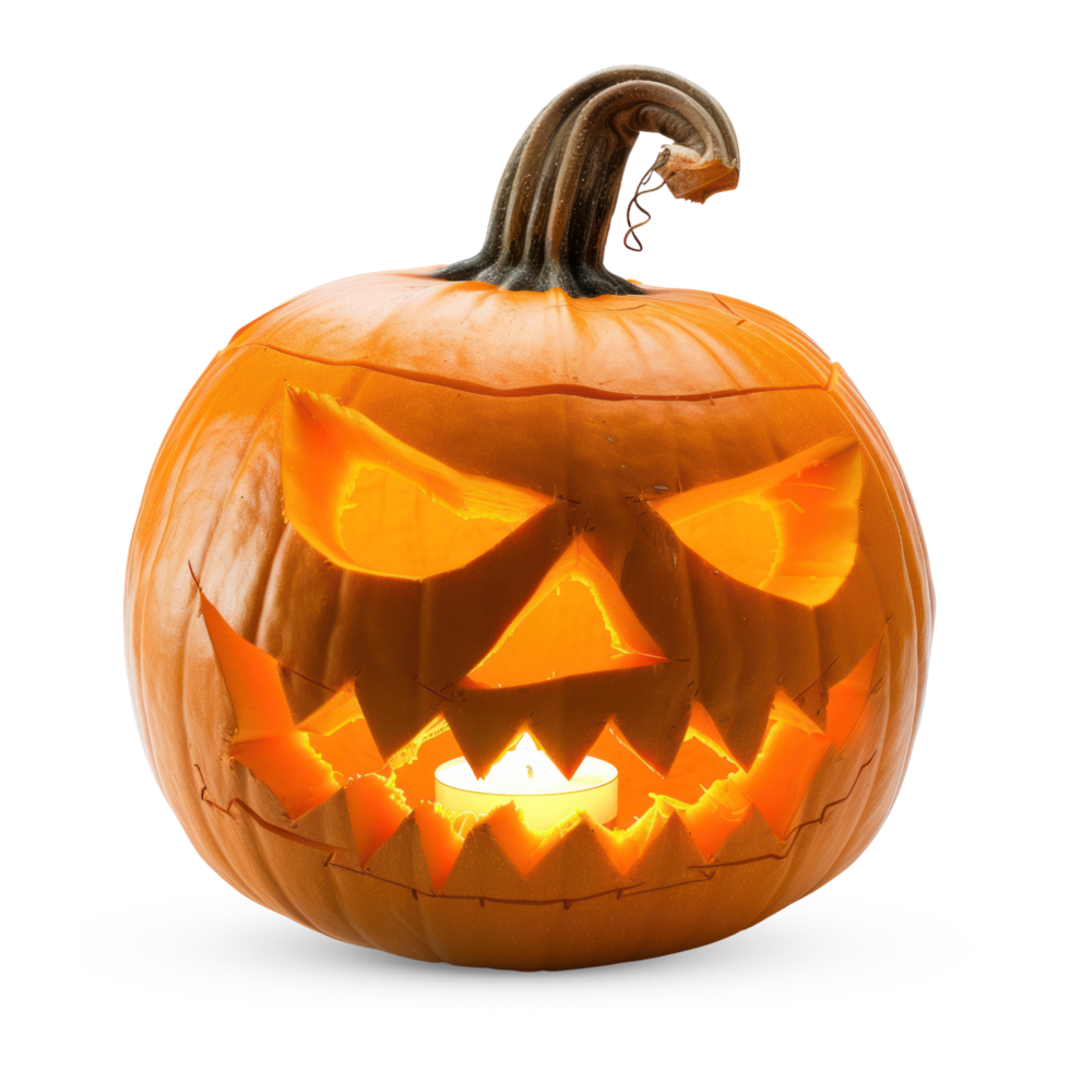 AI generated A carved pumpkin with a glowing candle inside, isolated on transparent background. Spooky Halloween Decoration Pumpkin cutout clipart png