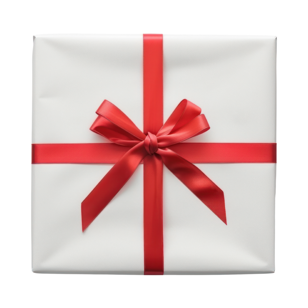 AI generated Wrapped Parcel Gift Box with Red Ribbon isolated on transparent background png