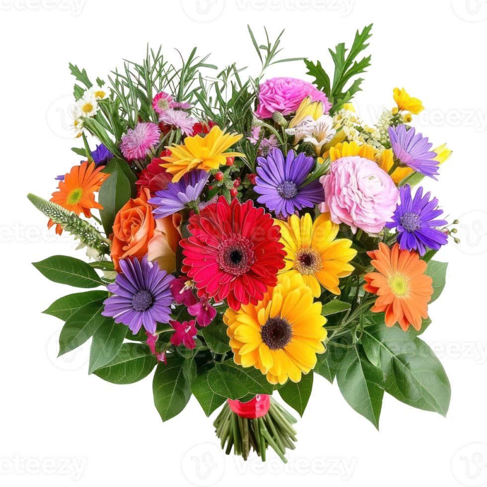 AI generated Flower arrangement with fresh flowers with colorful blooms and vibrant greenery isolated on transparent background png