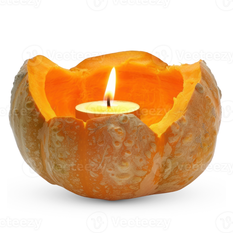 AI generated A carved pumpkin with a glowing candle inside isolated on transparent background png