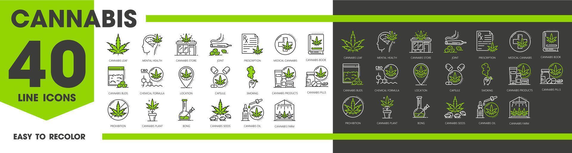Medical cannabis line icons, cbd and marijuana set vector