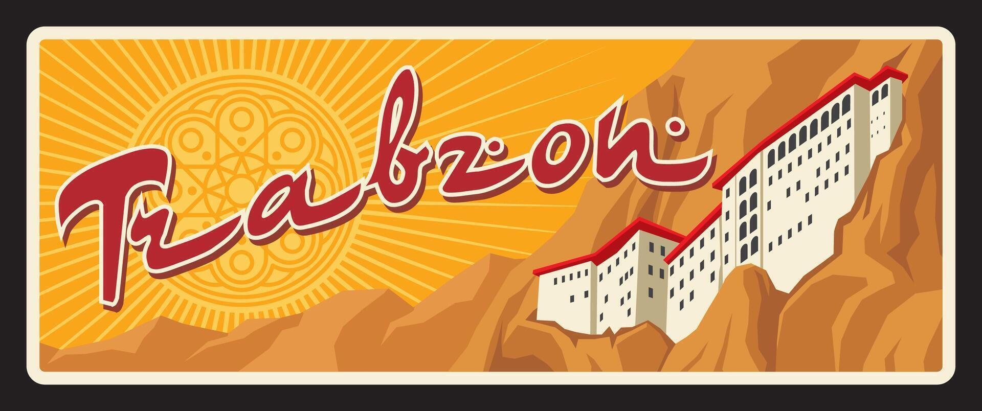 Trabzon Turkey province retro travel plate vector