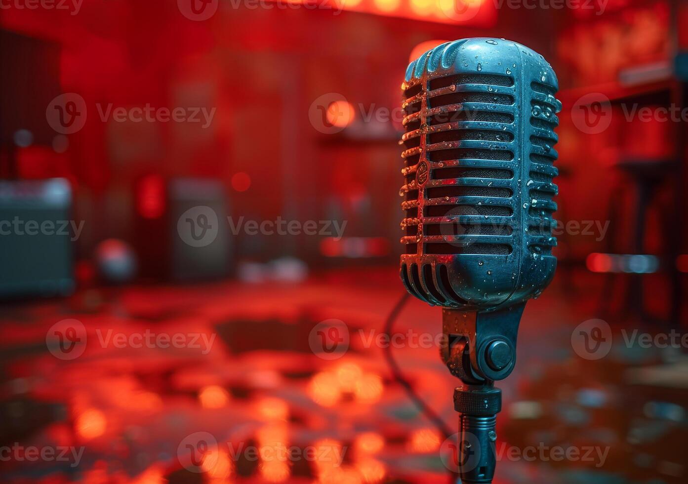 AI generated Vintage microphone on stage in the spotlight performance of the musical group photo