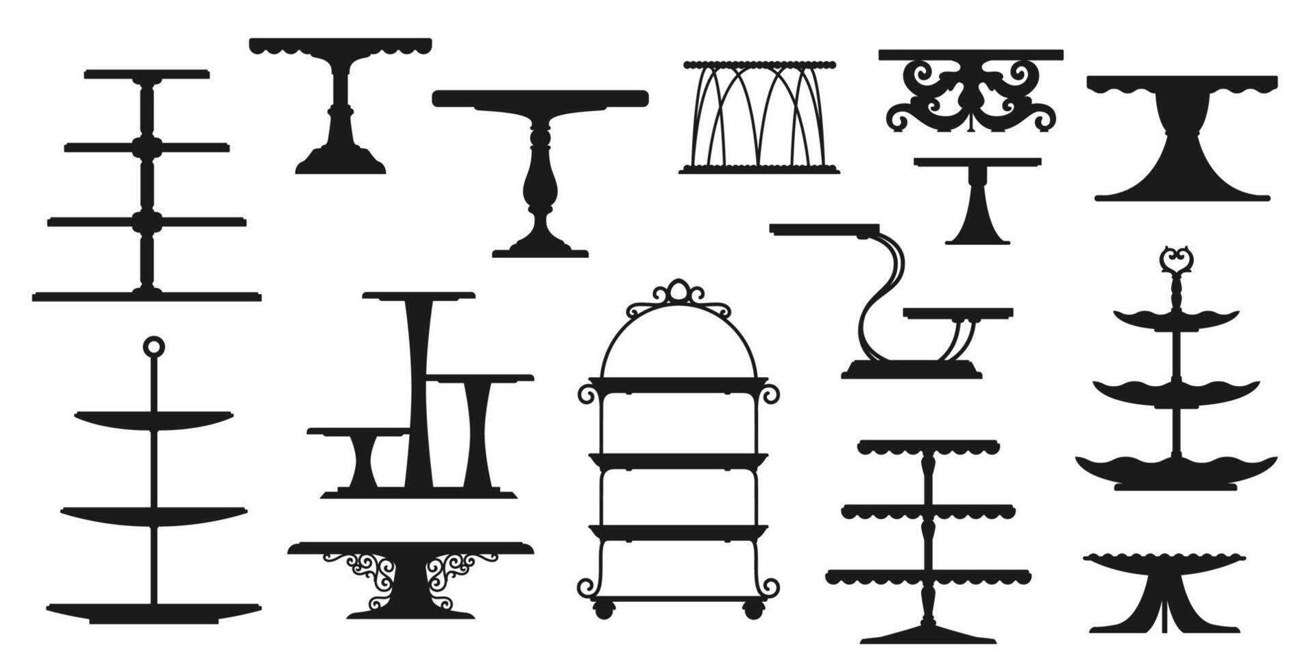 Cake platter stand tray silhouette, dessert plates vector