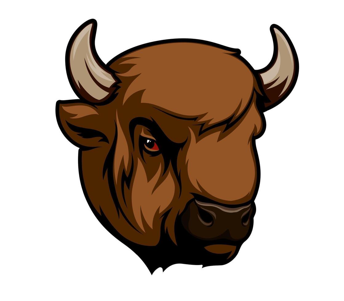 Buffalo bison animal mascot, isolated bull head vector