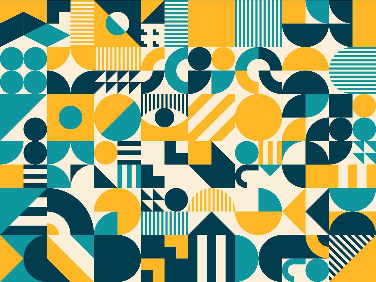 Yellow, turquoise blue and beige geometric pattern vector