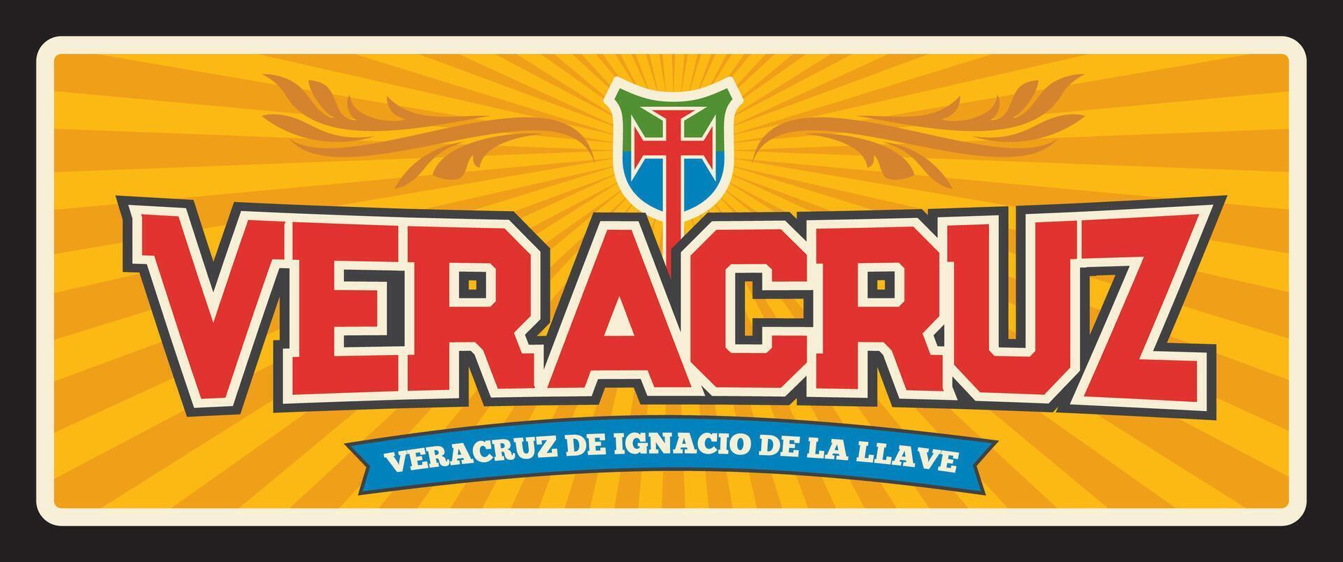 Veracruz state tin plate, Mexican travel plaque vector
