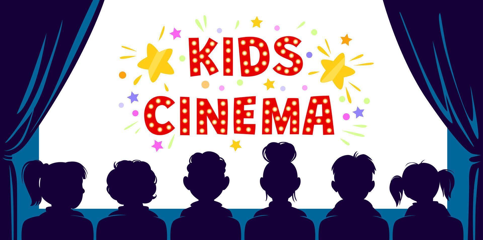 niños cine, niños película teatro silueta vector