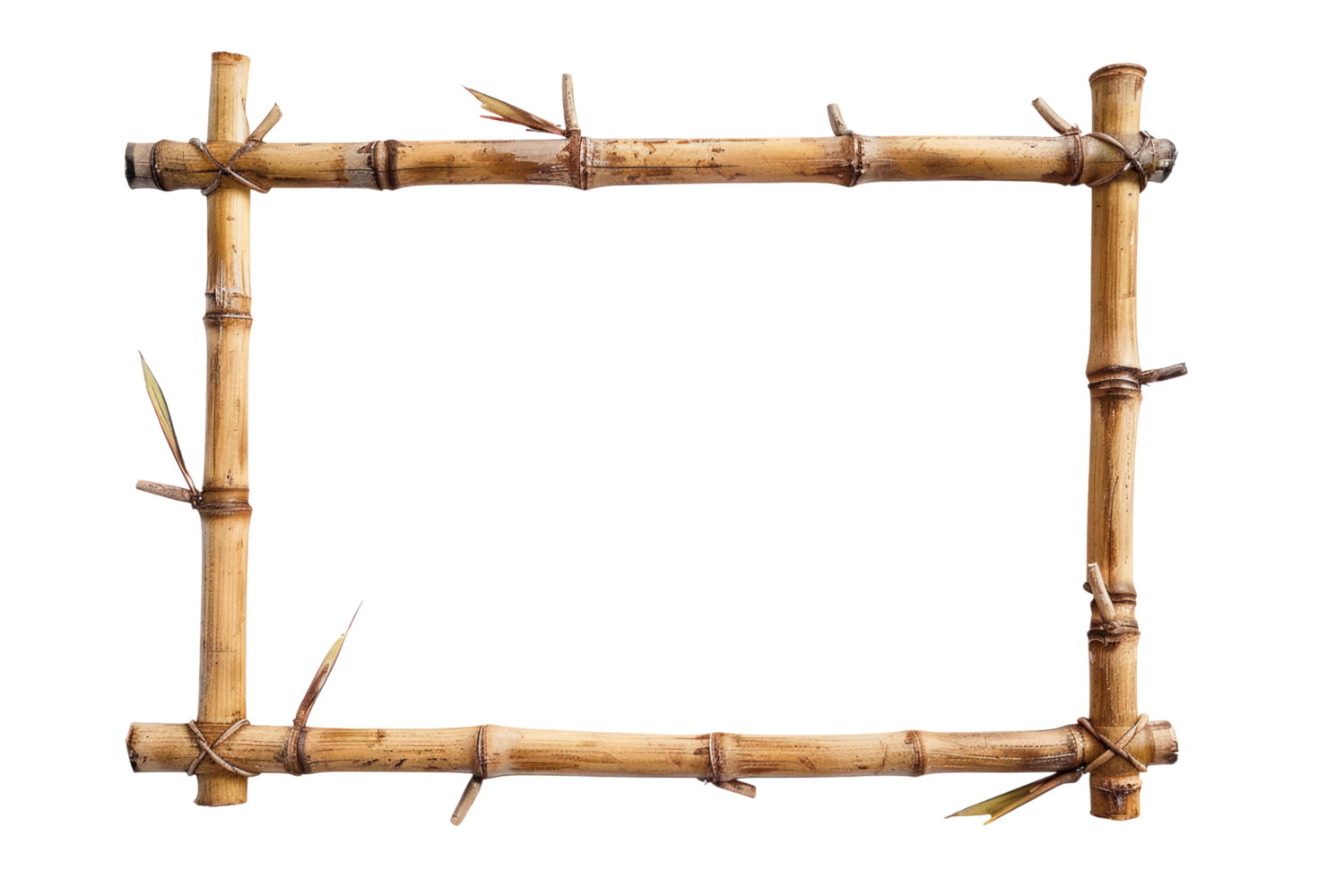 AI generated Natural Bamboo Frame Cutout Transparent Background.  Horizontal Bamboo Frame with copy space png