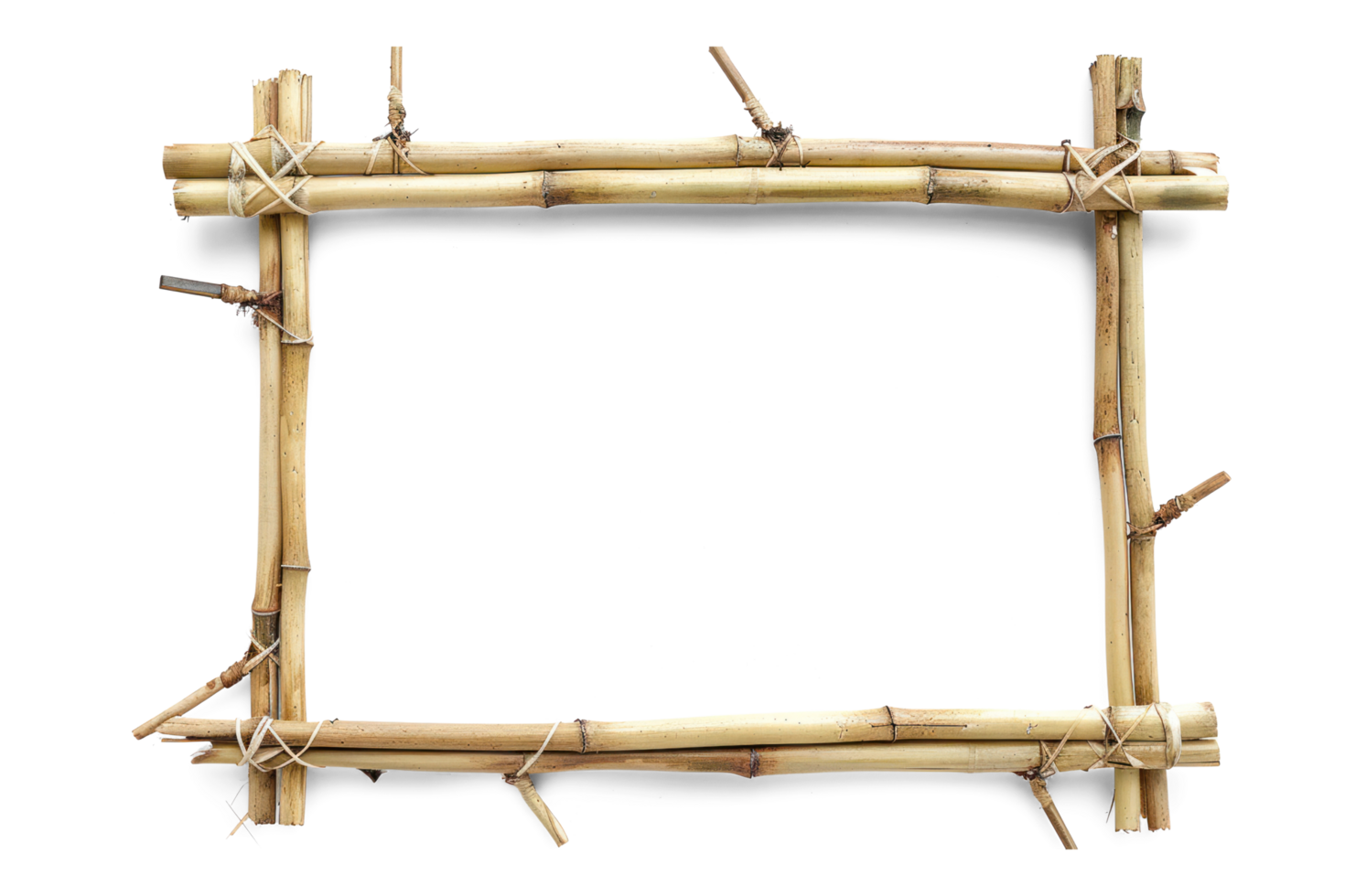 AI generated Natural Bamboo Frame Cutout Transparent Background.  Horizontal Bamboo Frame with copy space png