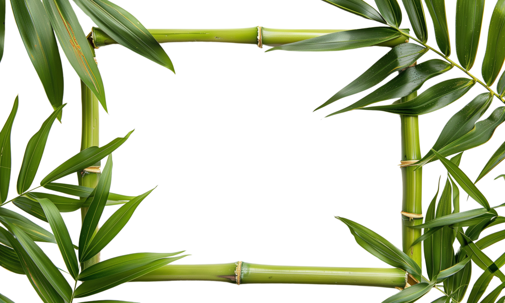 AI generated Horizontal Bamboo Frame with Leaves Transparent cutout. Tropical Greenery Design Element with Copy Space png