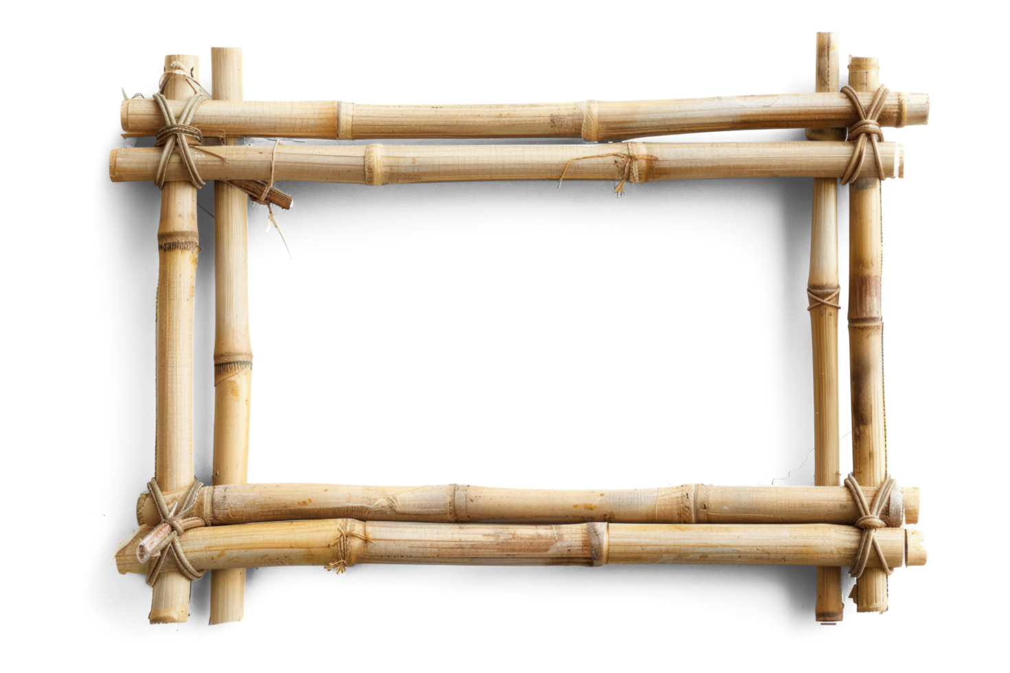 AI generated Natural Bamboo Frame Cutout Transparent Background.  Horizontal Bamboo Frame with copy space png