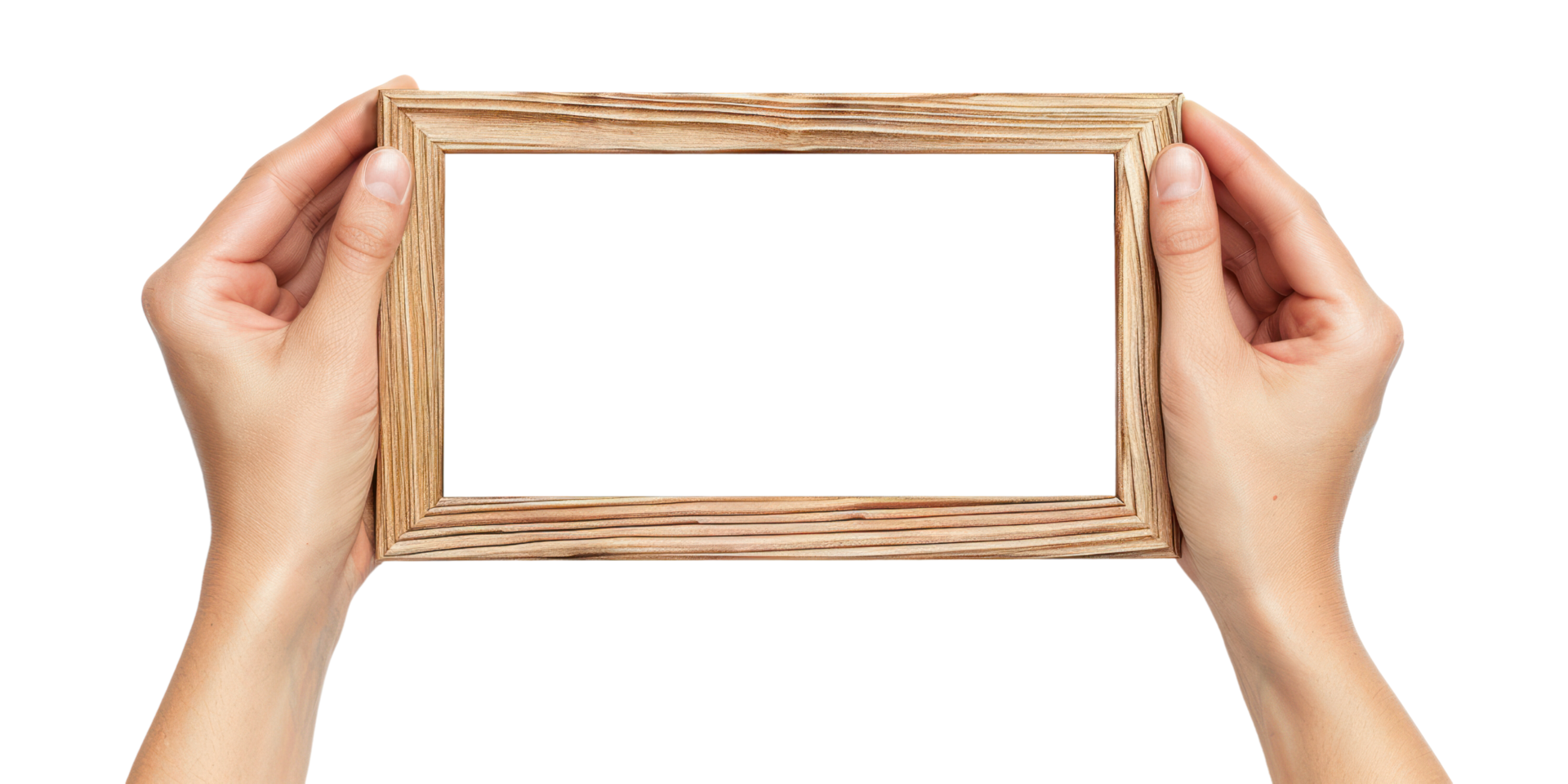 AI generated Hands holding Frame Isolated on Transparent background. Hands Presenting Empty Frame with copy space png