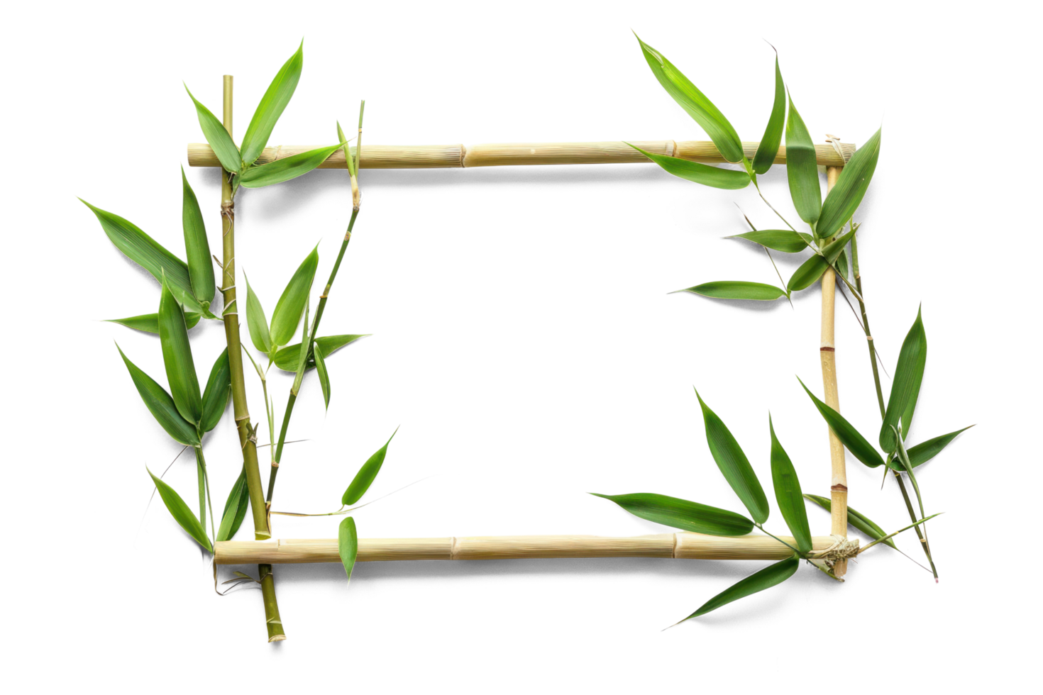 AI generated Horizontal Bamboo Frame with Leaves Transparent cutout. Tropical Greenery Design Element with Copy Space png