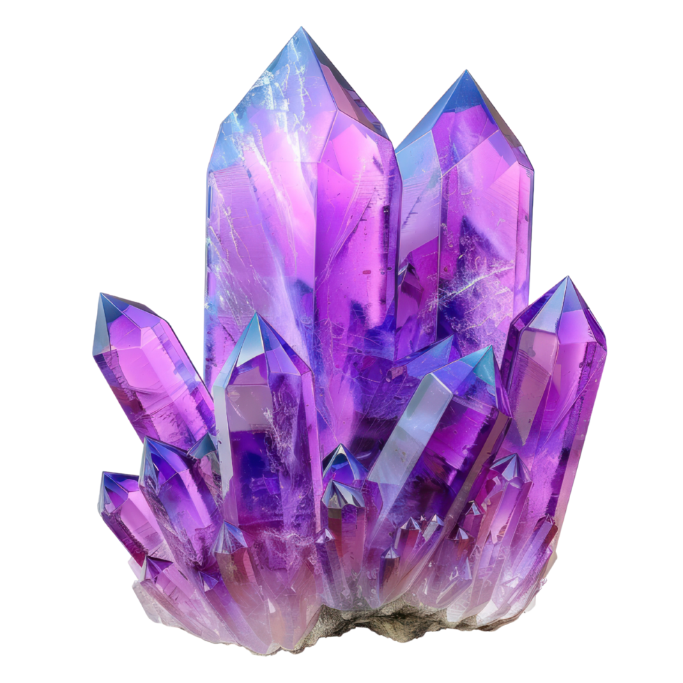 AI generated Amethyst Crystal Cluster with Vibrant Color and Shimmering Facets isolated on transparent background png