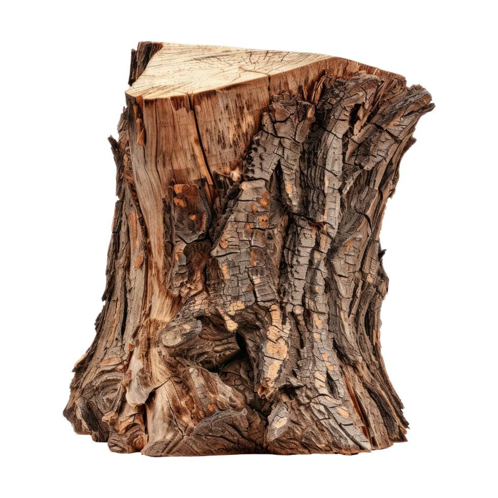 AI generated Photorealistic tree trunk, half cut, isolated on transparent background. png