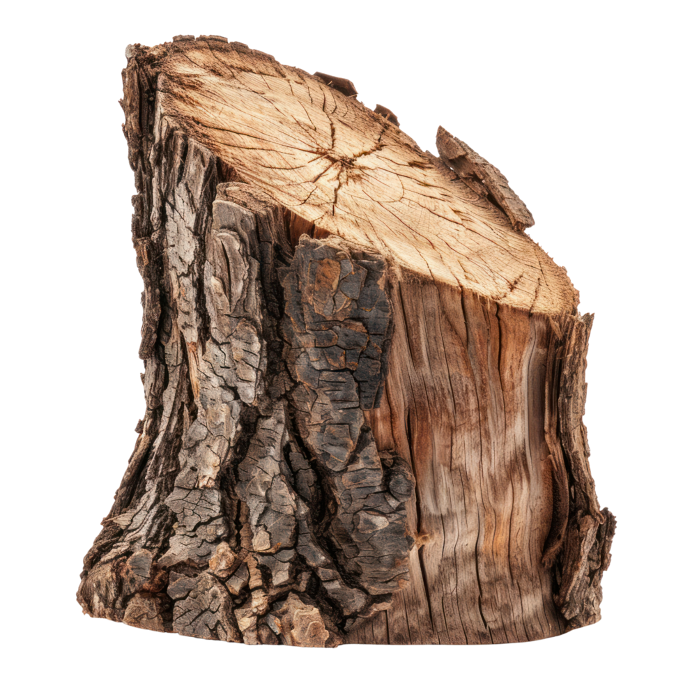 AI generated Photorealistic tree trunk, half cut, isolated on transparent background. png