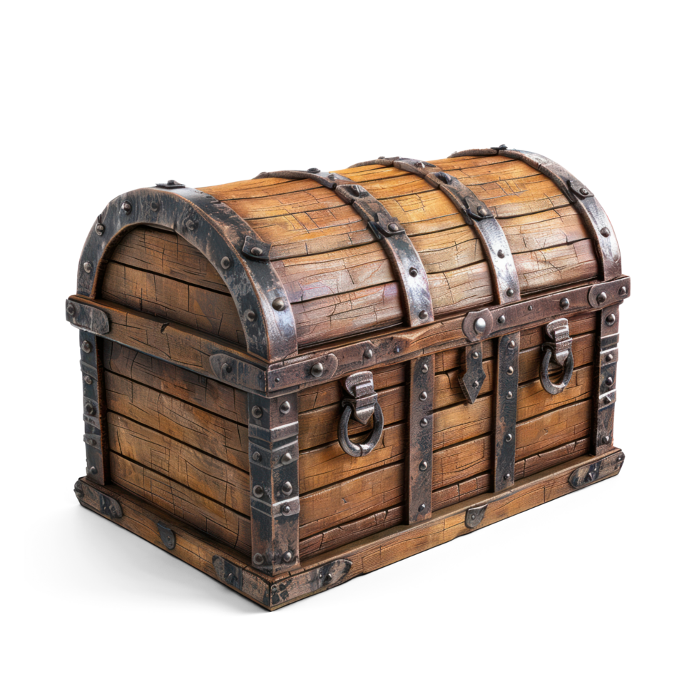 AI generated Closed Pirate Treasure Chest cutout PNG. wooden antique