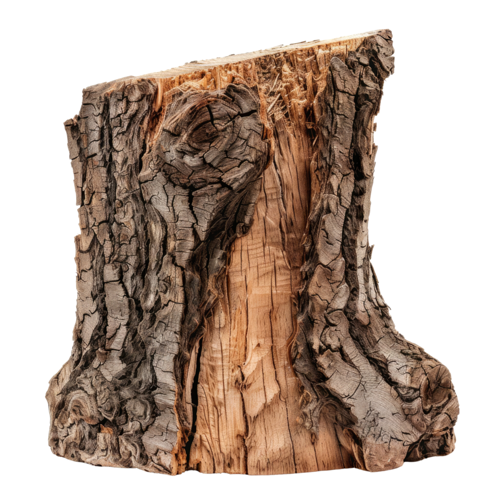 AI generated Photorealistic tree trunk, half cut, isolated on transparent background. png