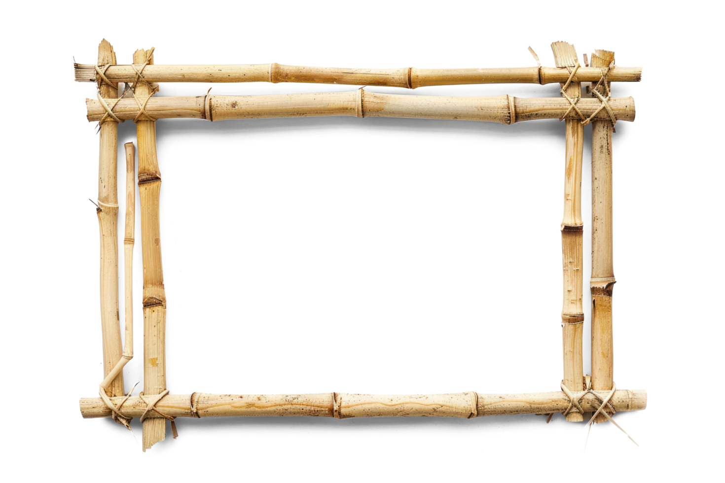 AI generated Natural Bamboo Frame Cutout Transparent Background.  Horizontal Bamboo Frame with copy space png