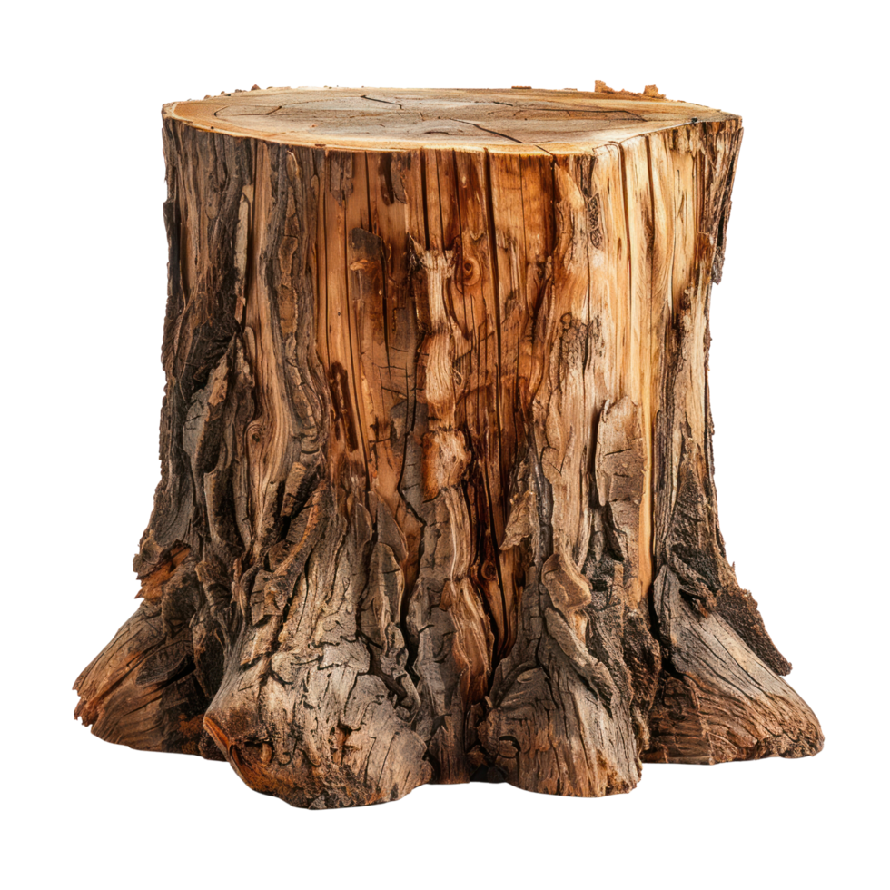 AI generated Photorealistic tree trunk, half cut, isolated on transparent background. png