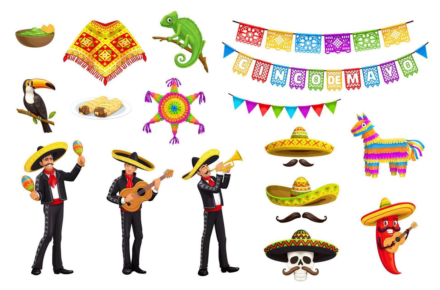 mexicano cinco Delaware mayonesa fiesta fiesta caracteres vector