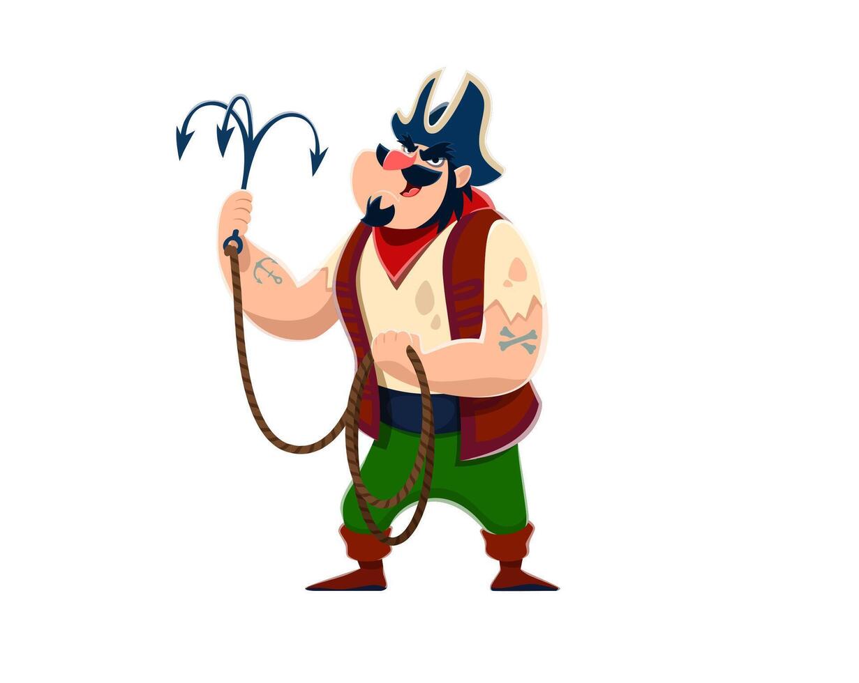 Cartoon pirate character with grappling hook vector