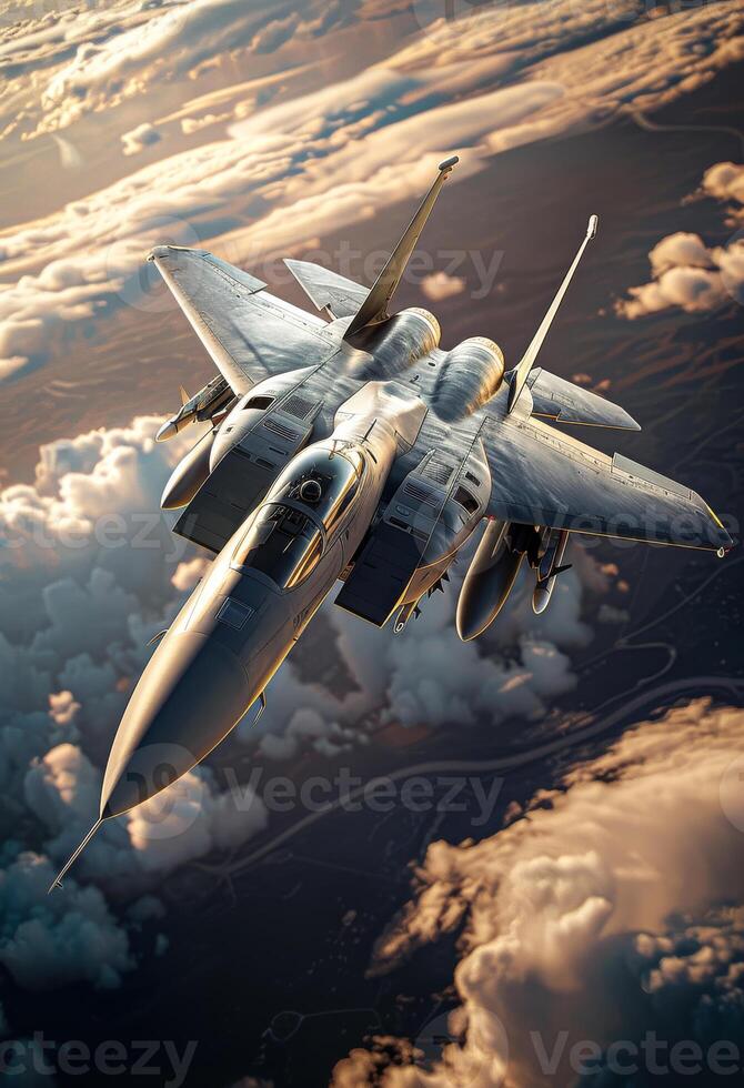 AI generated Military fighter jet on military mission with weapons photo