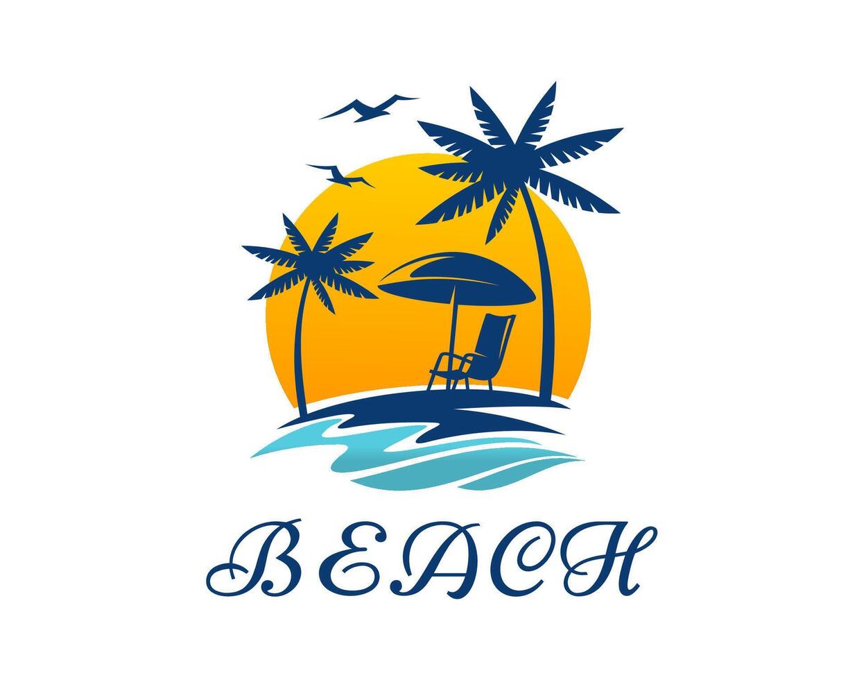 Tropical summer beach icon with palms and daybed vector