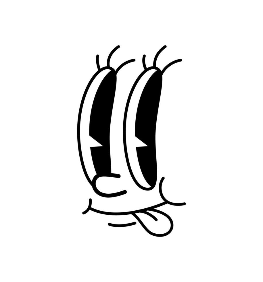 Cartoon funny comic groovy face emoji with tongue vector