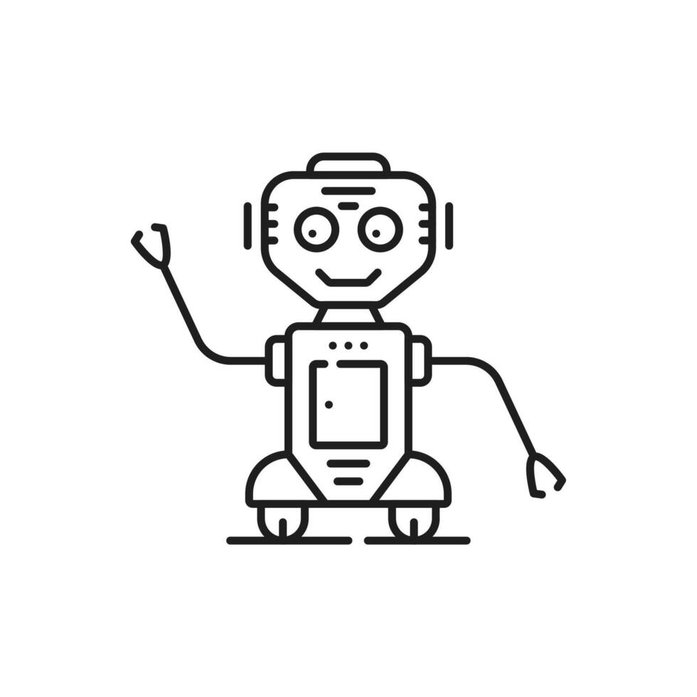 linda robot personaje línea y contorno icono vector