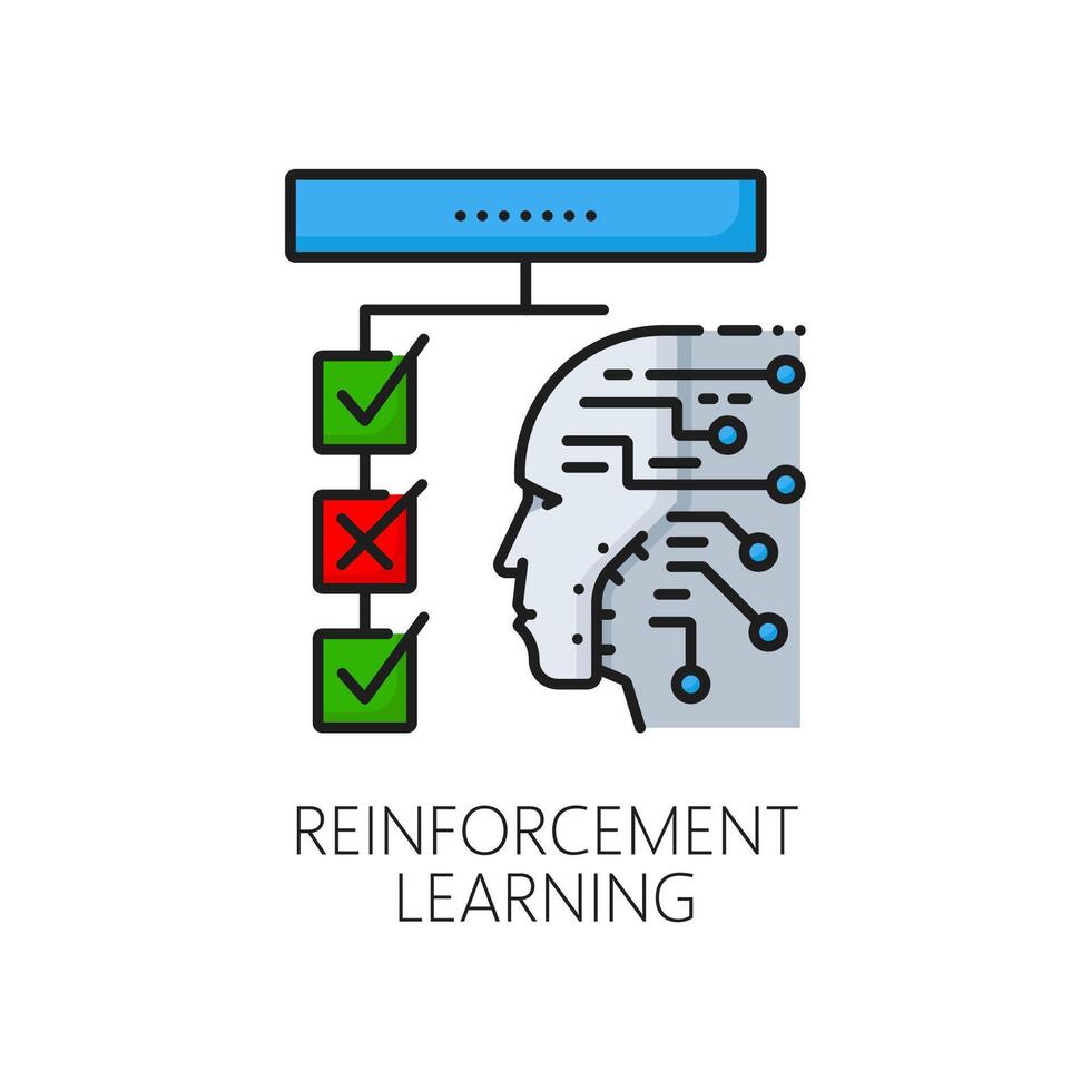 Reinforcement machine learning color line icon vector