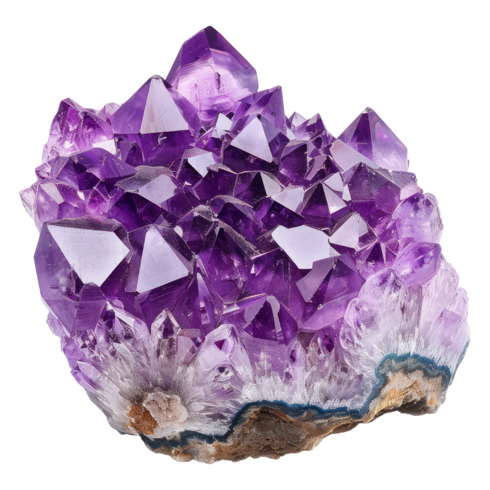 AI generated Amethyst Crystal Cluster with Vibrant Color and Shimmering Facets isolated on transparent background png