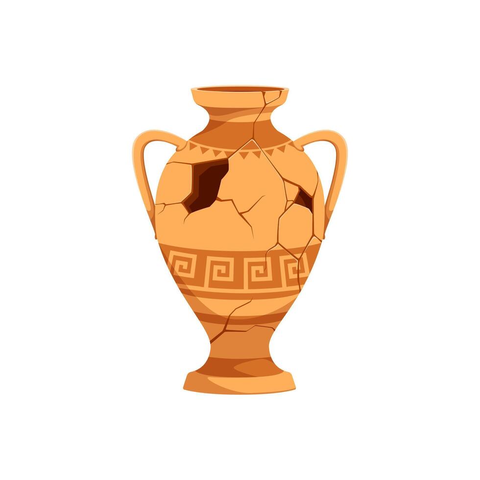 Ancient broken pottery and vase, old cracked pot vector