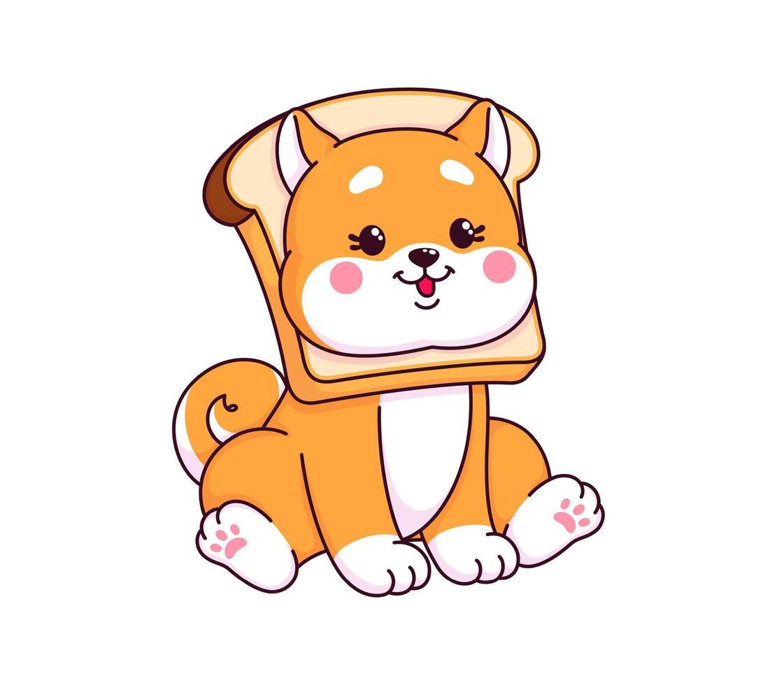 dibujos animados japonés kawaii shiba inu con un pan brindis vector