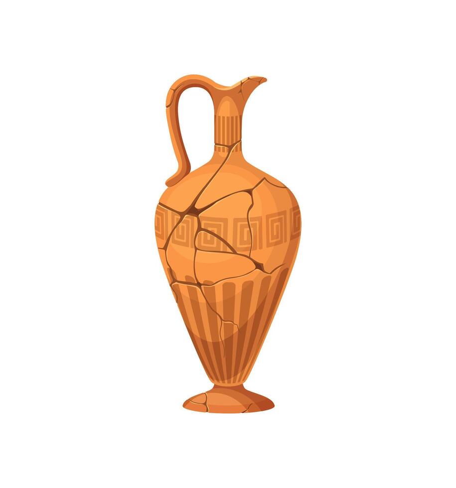 Ancient broken vase and pottery, old cracked jug vector
