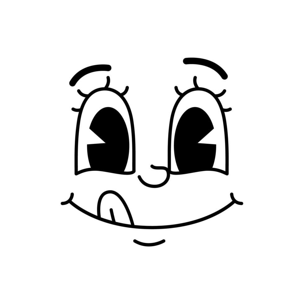 Cartoon funny comic groovy face with licking lips vector