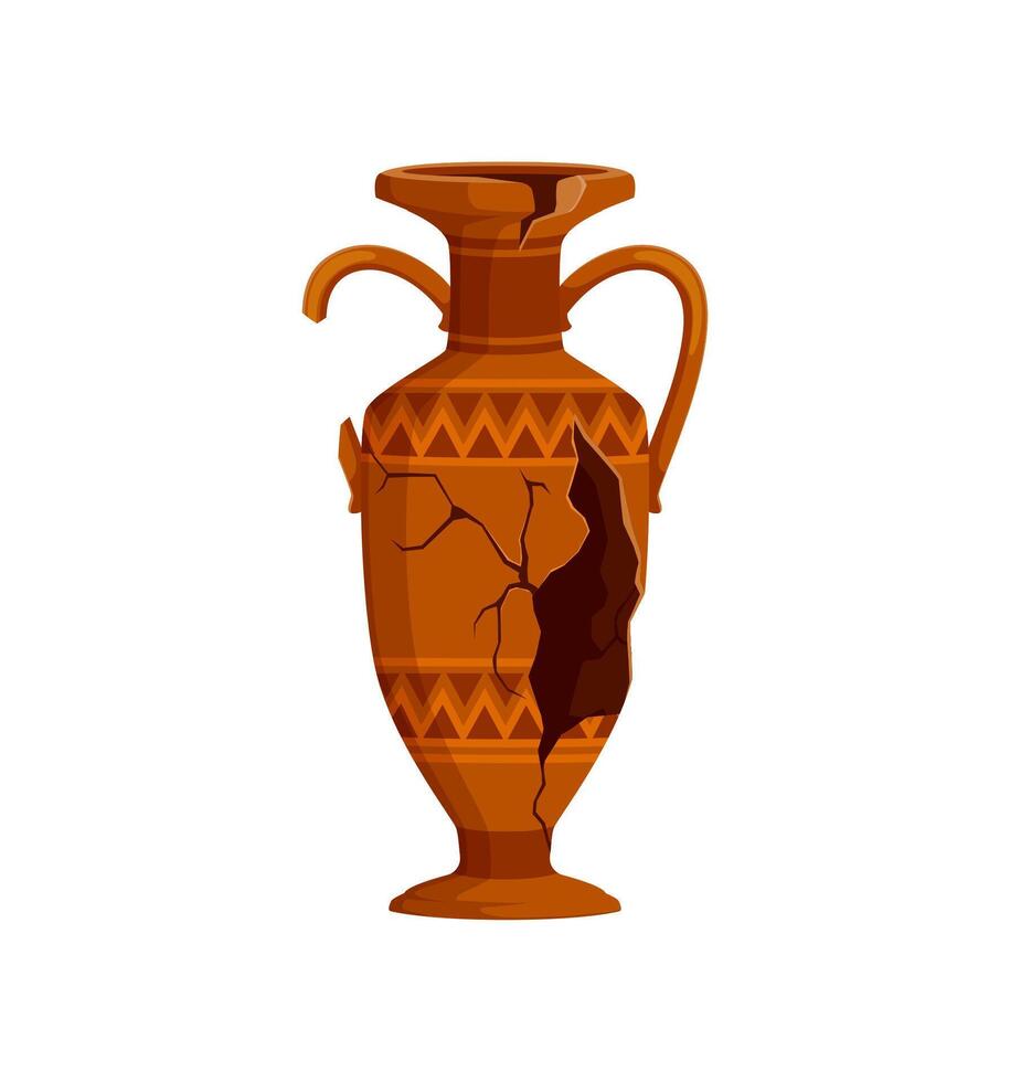 Ancient broken pottery vase, ceramic cracked jug vector