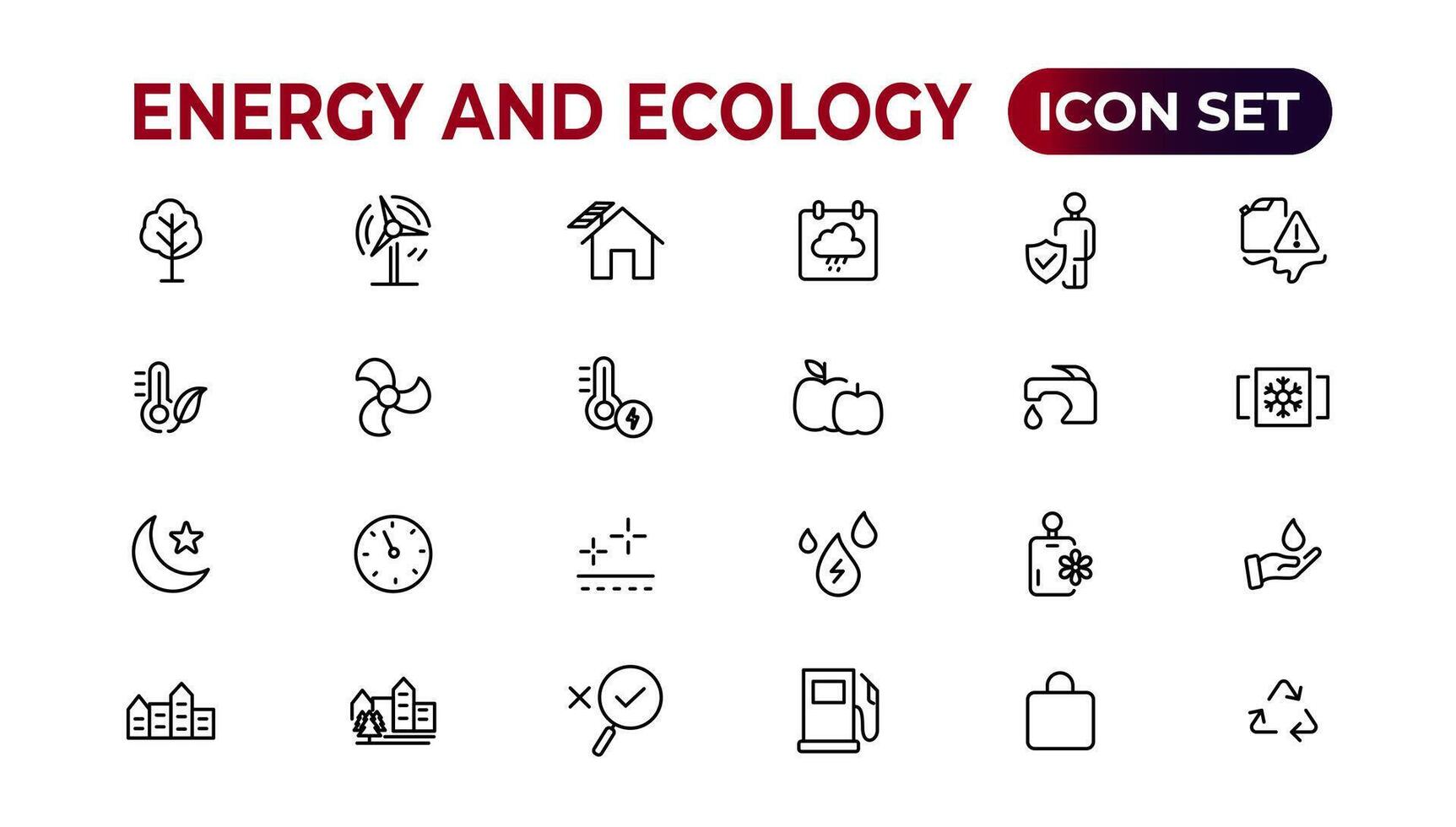 Energy and Ecology Line Editable Icons set. Vector illustration in modern thin line style of eco related icons. protection, planet care, natural recycling power. Pictograms and infographics.