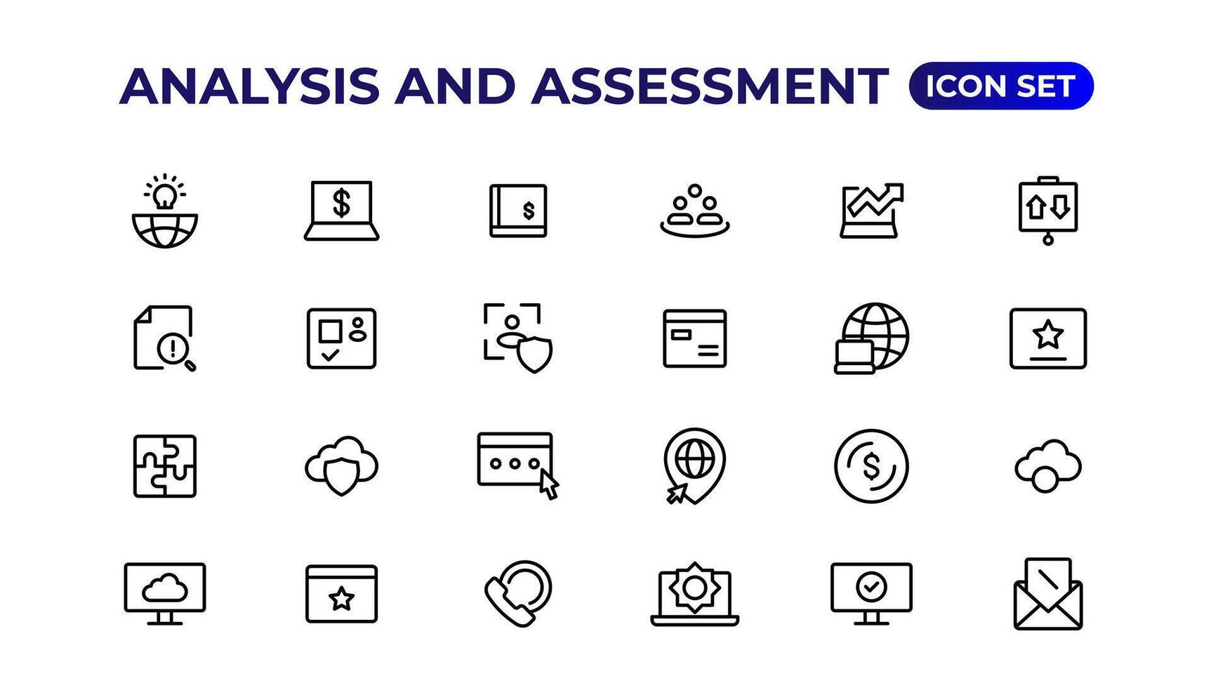 Analysis and assessment line icons collection.Thin outline icons pack. vector