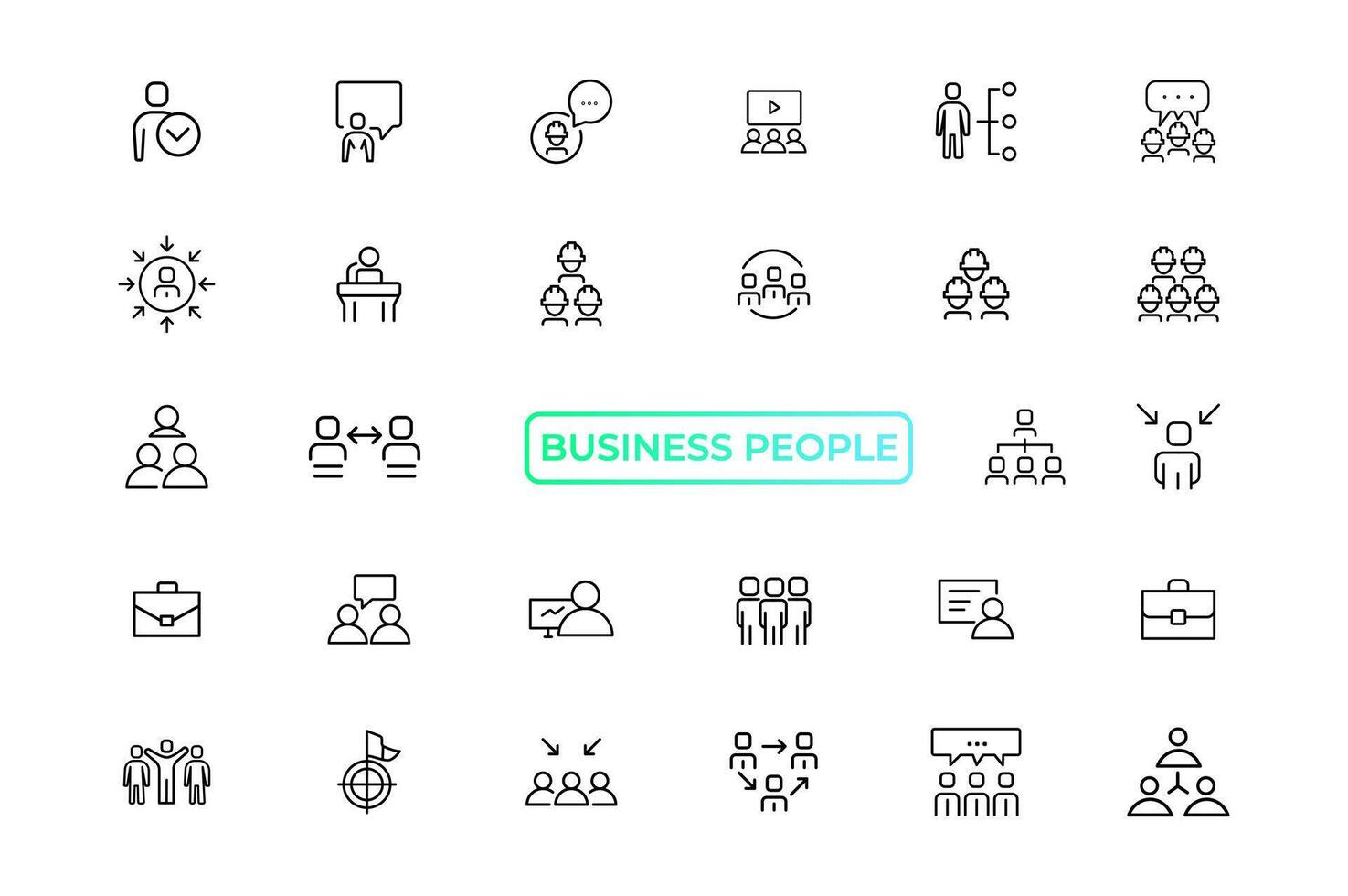 Business people line icons set. Businessman outline icons collection. Teamwork, human resources, meeting, partnership, meeting, work group, success, resume - stock vector. vector