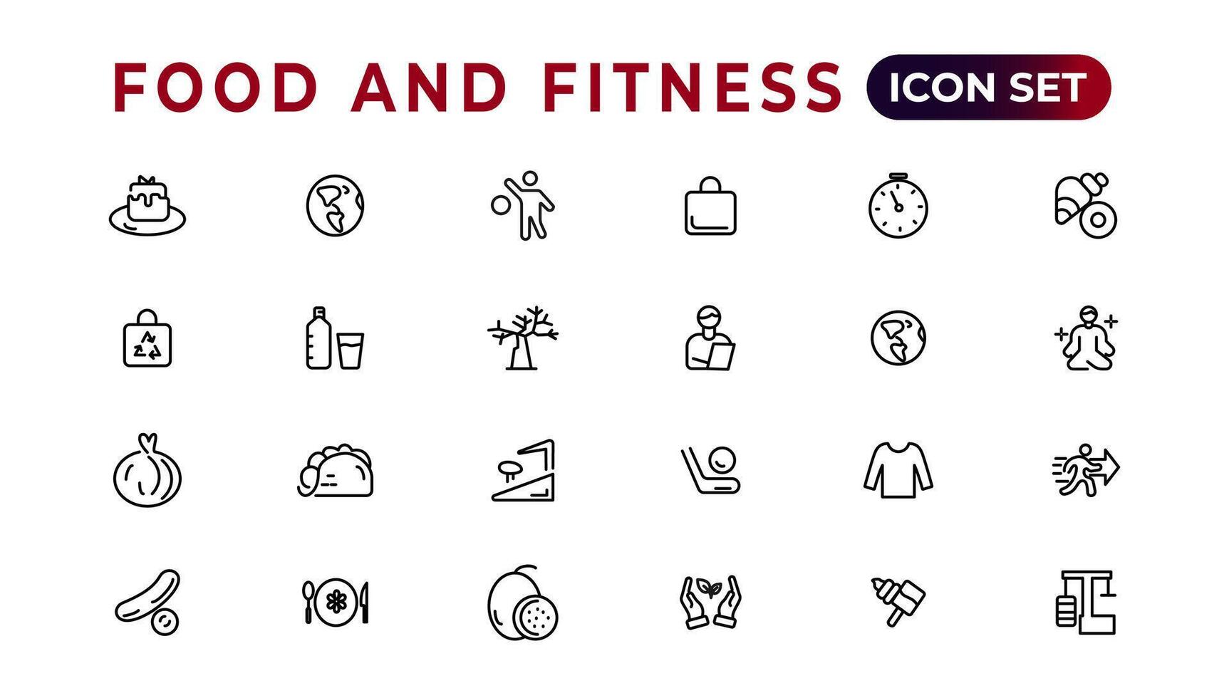 Food and fitness linear icons collection.Set of thin line web icon set, simple outline icons collection, Pixel Perfect icons, Simple vector illustration.