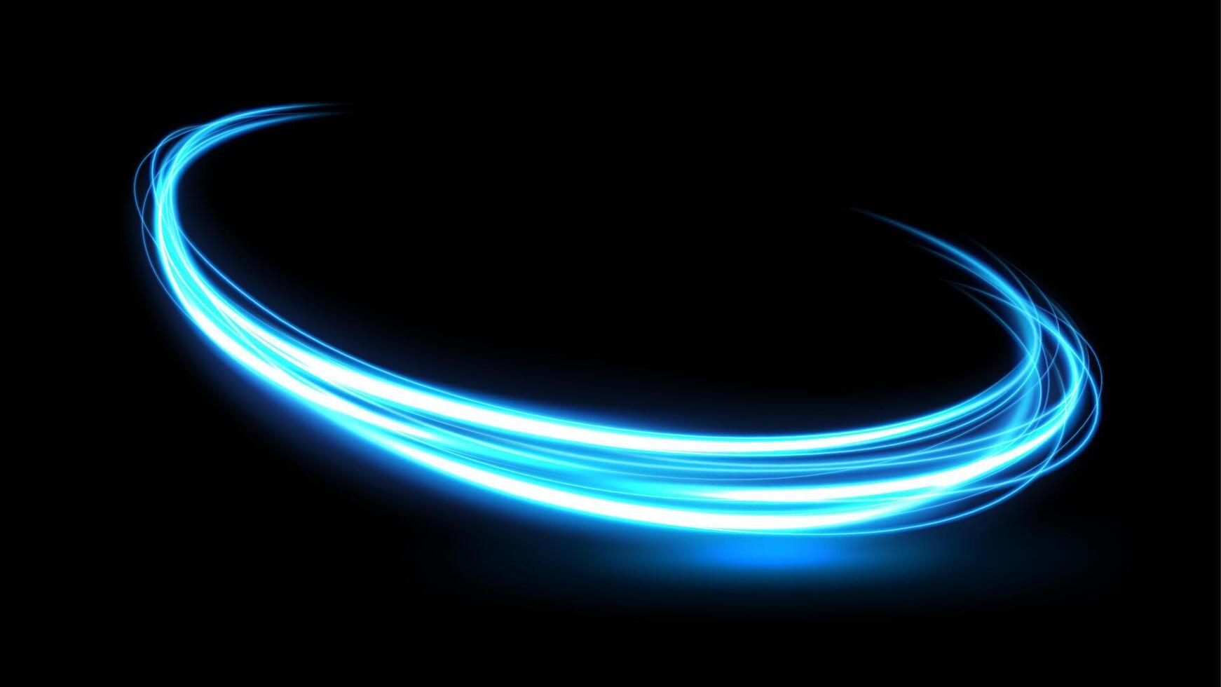 Abstract Blue Wavy Line of Light on Dark Background, Vector Illustration