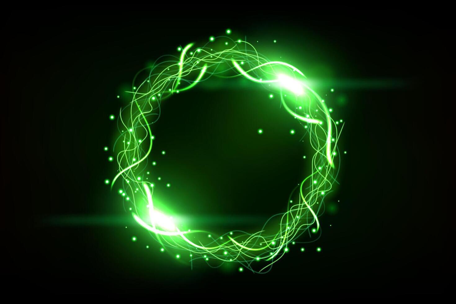 verde circulo relámpago anillo con chispas efecto, vector ilustración