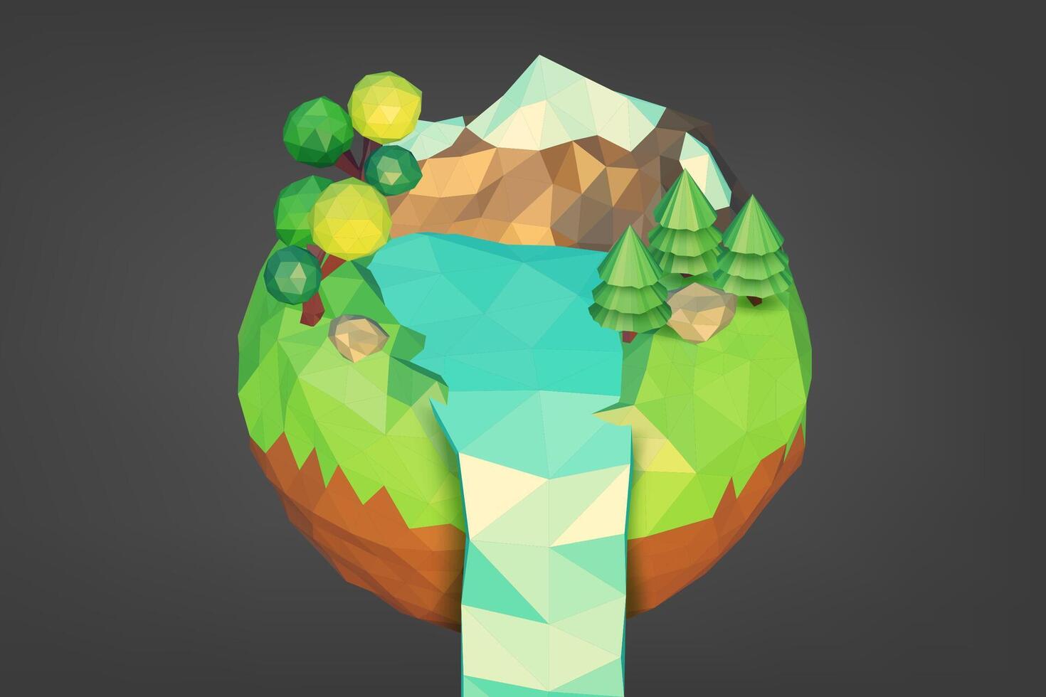 Low Poly Geometric Floating Island, Low Polygonal Style, Suitable For Banner, Poster, Flyer, Cover, Brochure, Vector Illustration