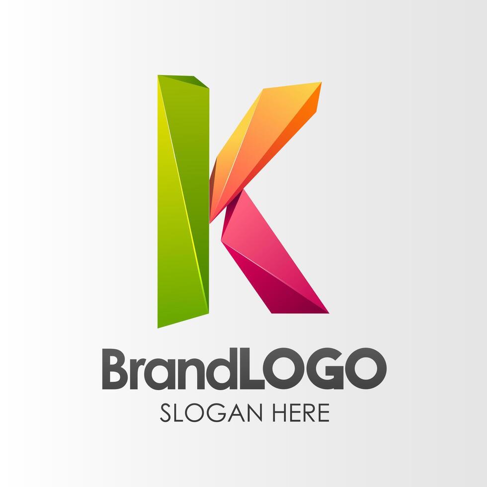 Brand Logo Letter K Template, 3D Shape Low Poly, Suitable For Business Company Visual Identity, Vector Illustration