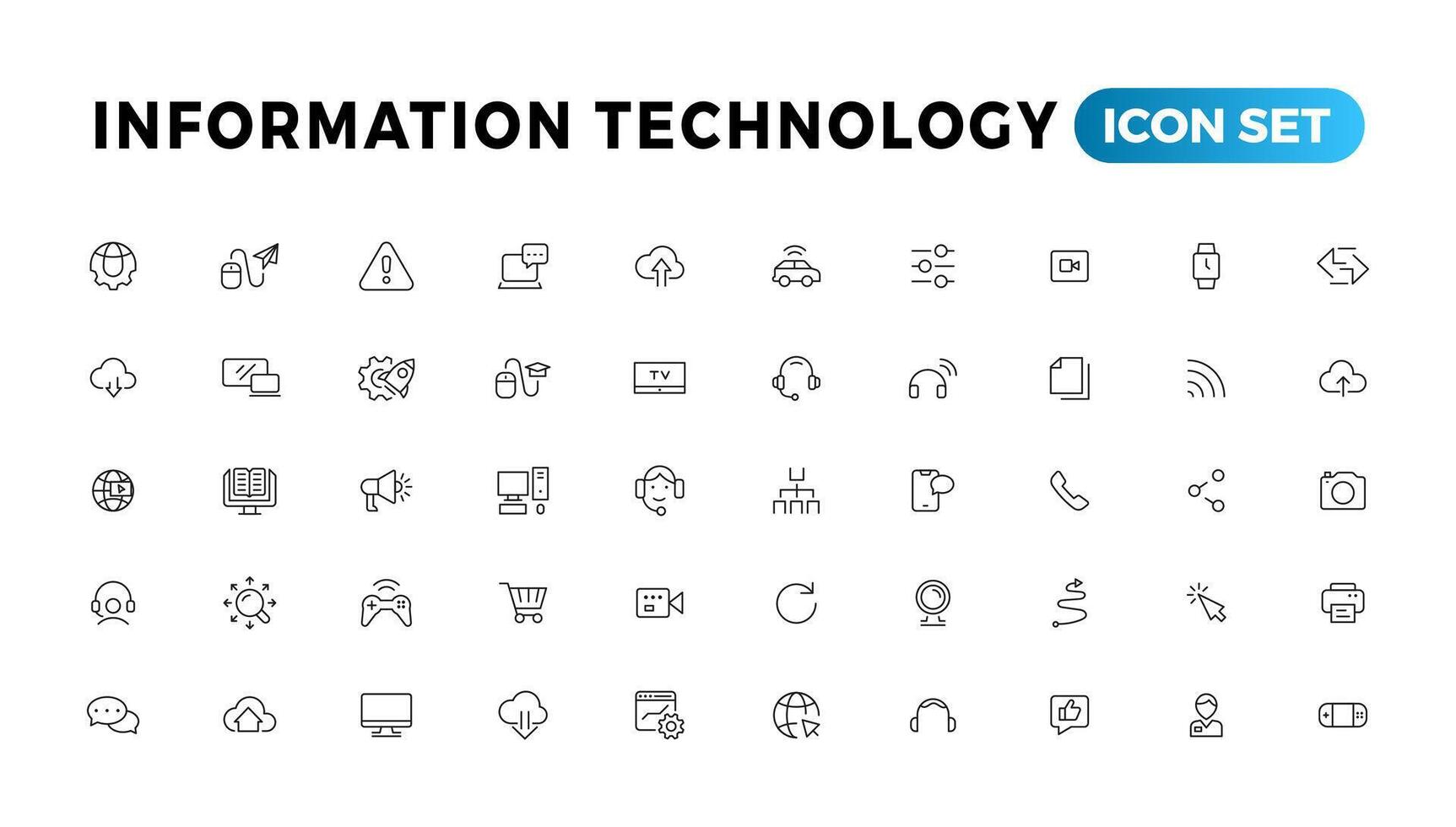 Information technology line icons collection. Big UI icon set in a flat design. Thin outline icons pack vector