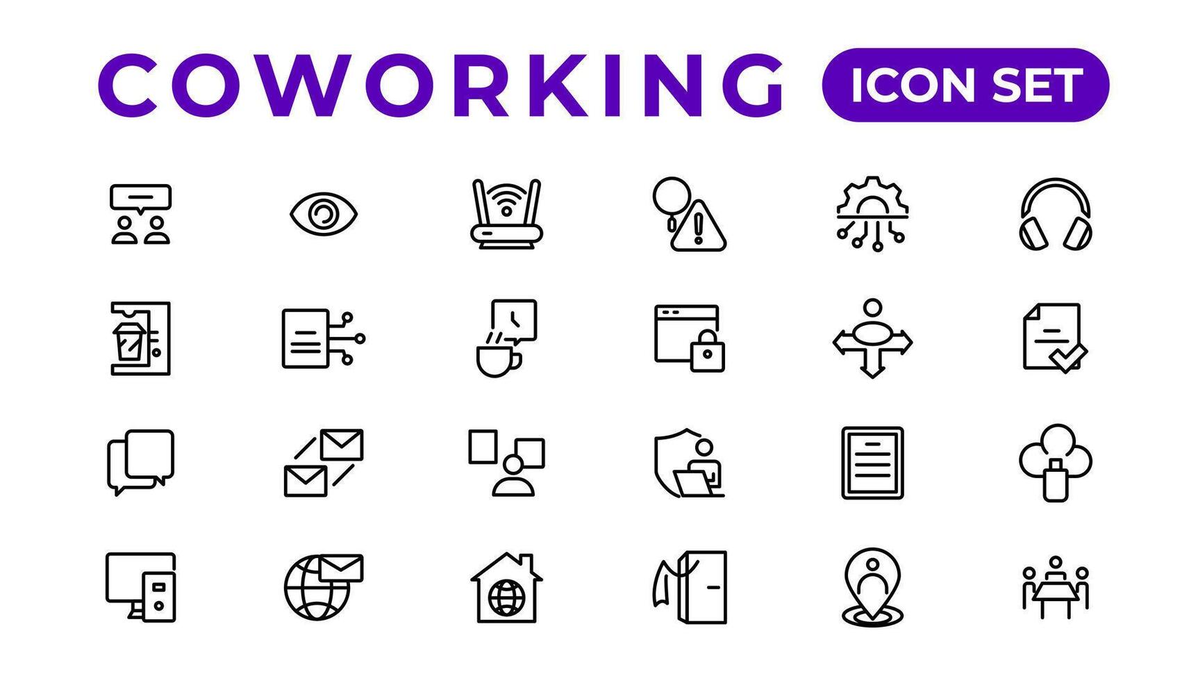 Coworking office thin line icons set.Outline icon. vector